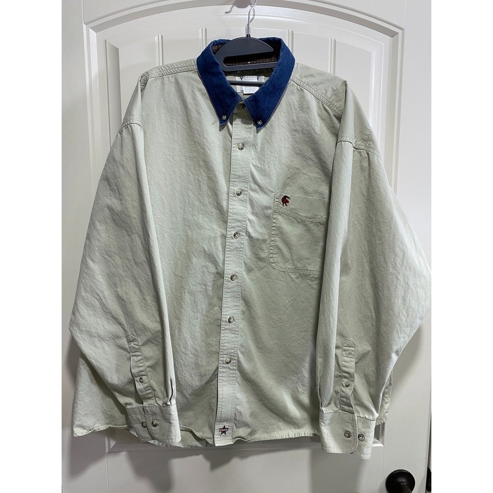 Wrangler PBR Mens Button Up Long Sleeve Shirt Size 2XL Tan Rodeo Western Cowboy